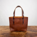 AVERY LEATHER TOTE BAG - MEDIUM  - SADDLE - MOCHA STRAPS - SNAP CLOSURE - IN STOCK