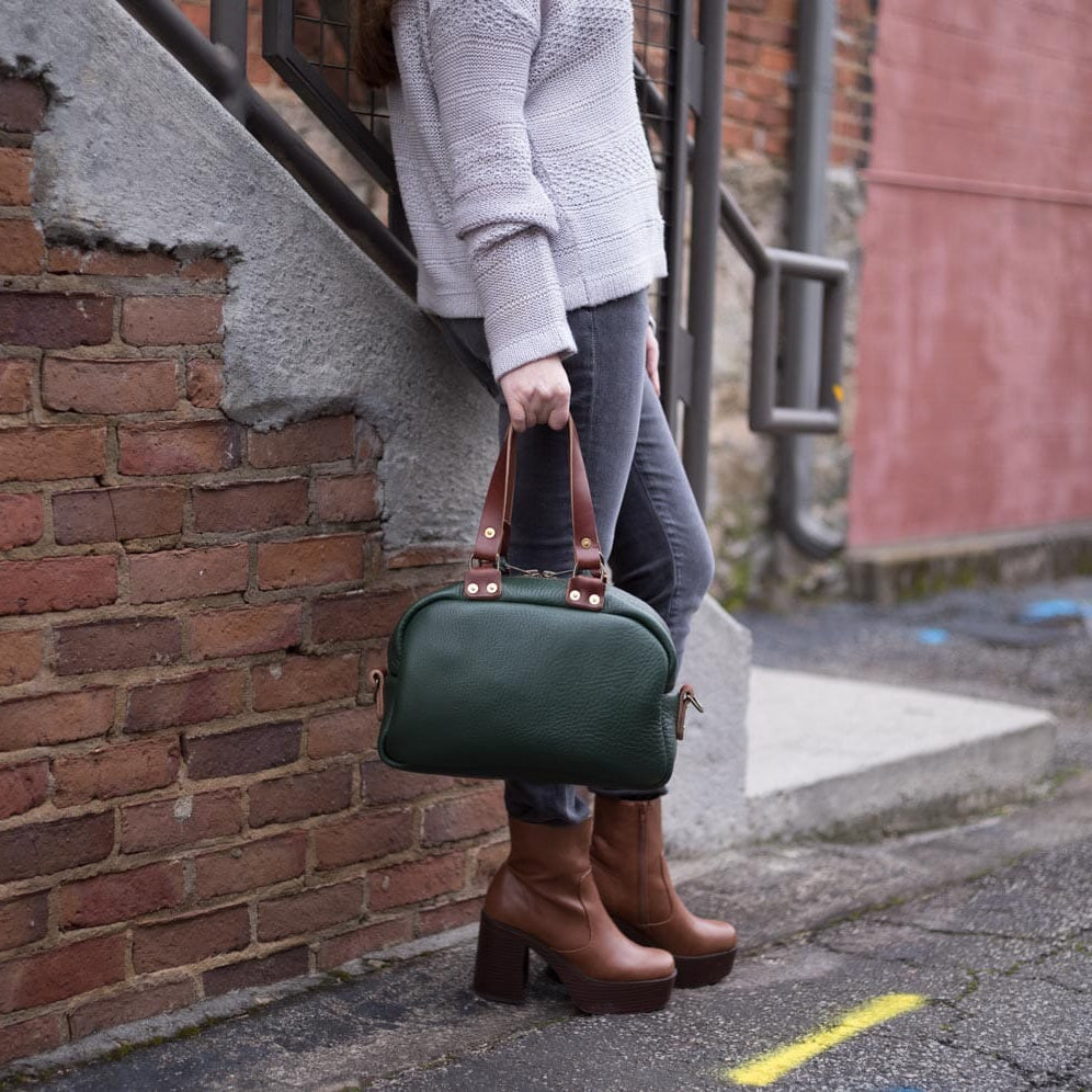 HOFFMAN LEATHER CROSSBODY BAG - FOREST GREEN