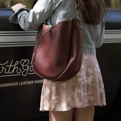 CELESTE LEATHER HOBO BAG - MEDIUM - MERLOT