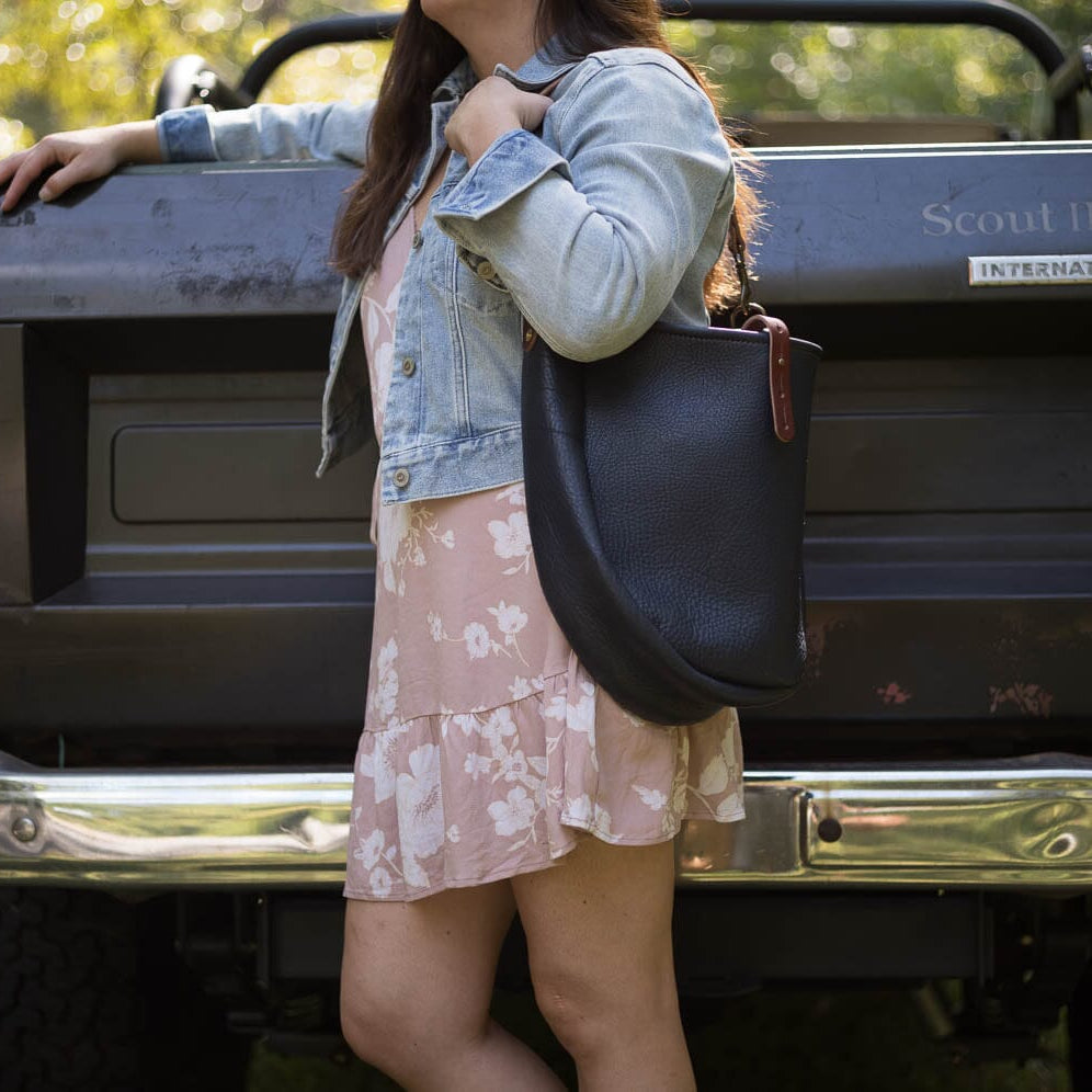 CELESTE LEATHER HOBO BAG - MEDIUM - NAVY - IN STOCK