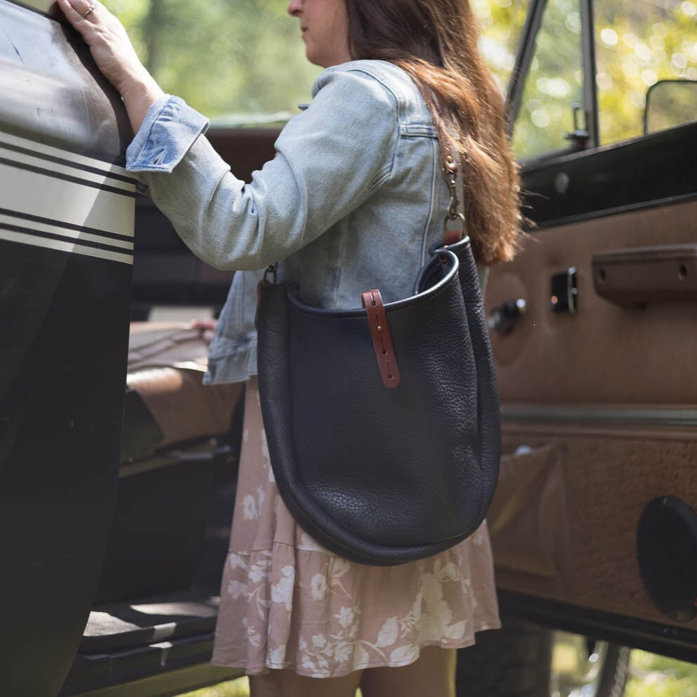 CELESTE LEATHER HOBO BAG - MEDIUM - NAVY - IN STOCK