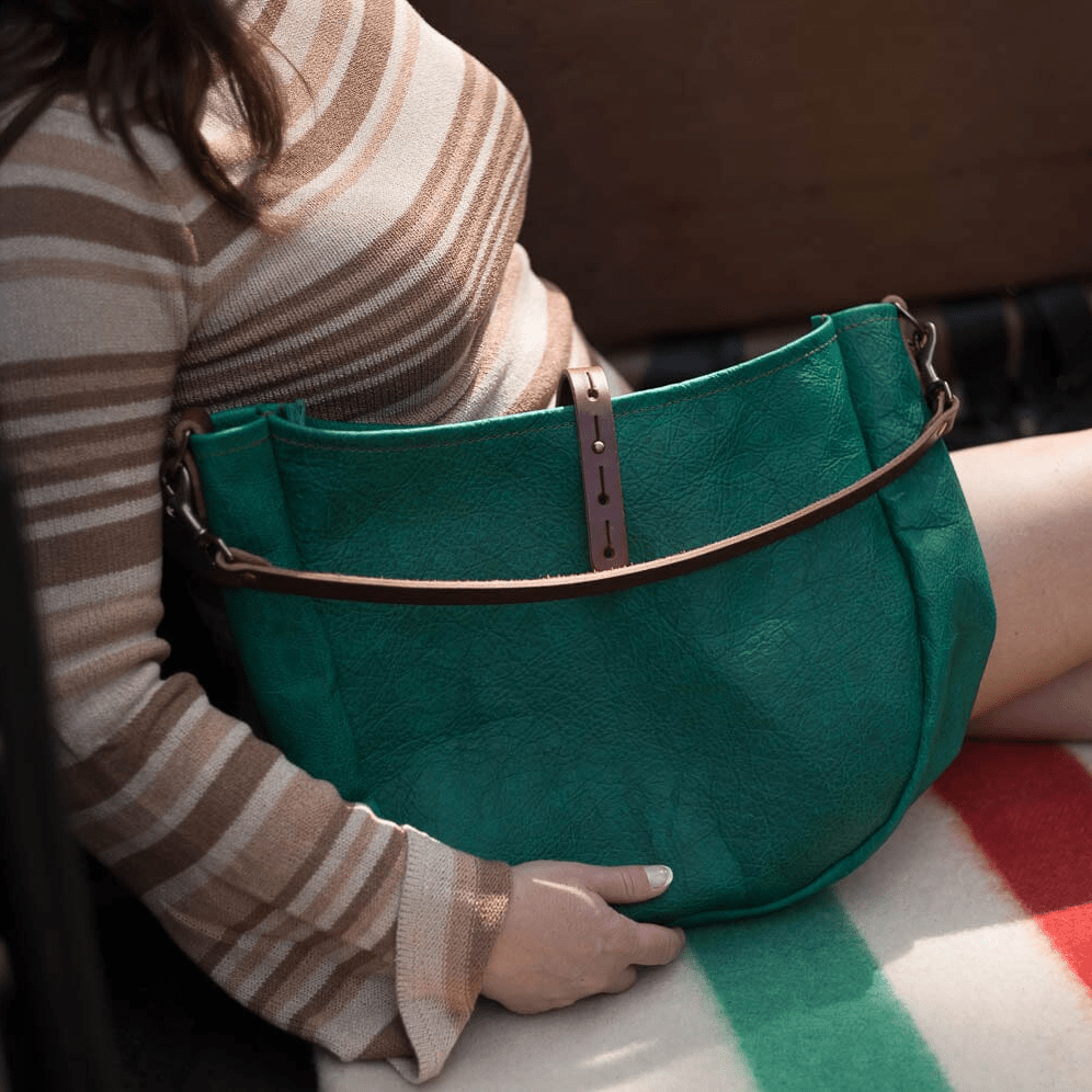CELESTE LEATHER HOBO BAG - MEDIUM - PINE GREEN BISON
