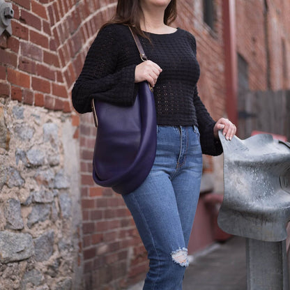 CELESTE LEATHER HOBO BAG - MEDIUM - VIOLET
