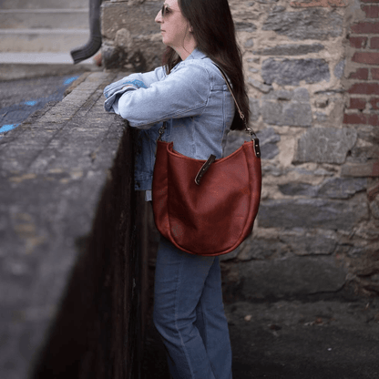 CELESTE LEATHER HOBO BAG - MEDIUM - TANGERINE BISON