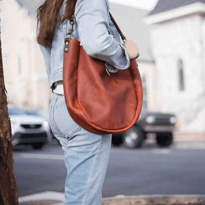 CELESTE LEATHER HOBO BAG - MEDIUM - TANGERINE BISON