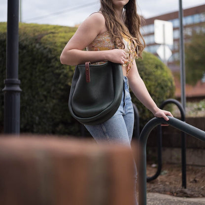 CELESTE LEATHER HOBO BAG - MEDIUM - FOREST GREEN