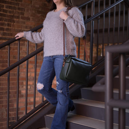 SARAH LEATHER CROSSBODY - LARGE - FOREST GREEN