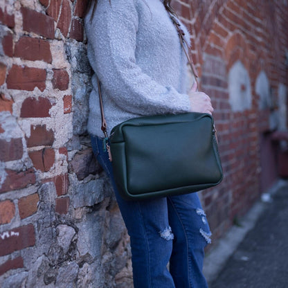 SARAH LEATHER CROSSBODY - LARGE - FOREST GREEN
