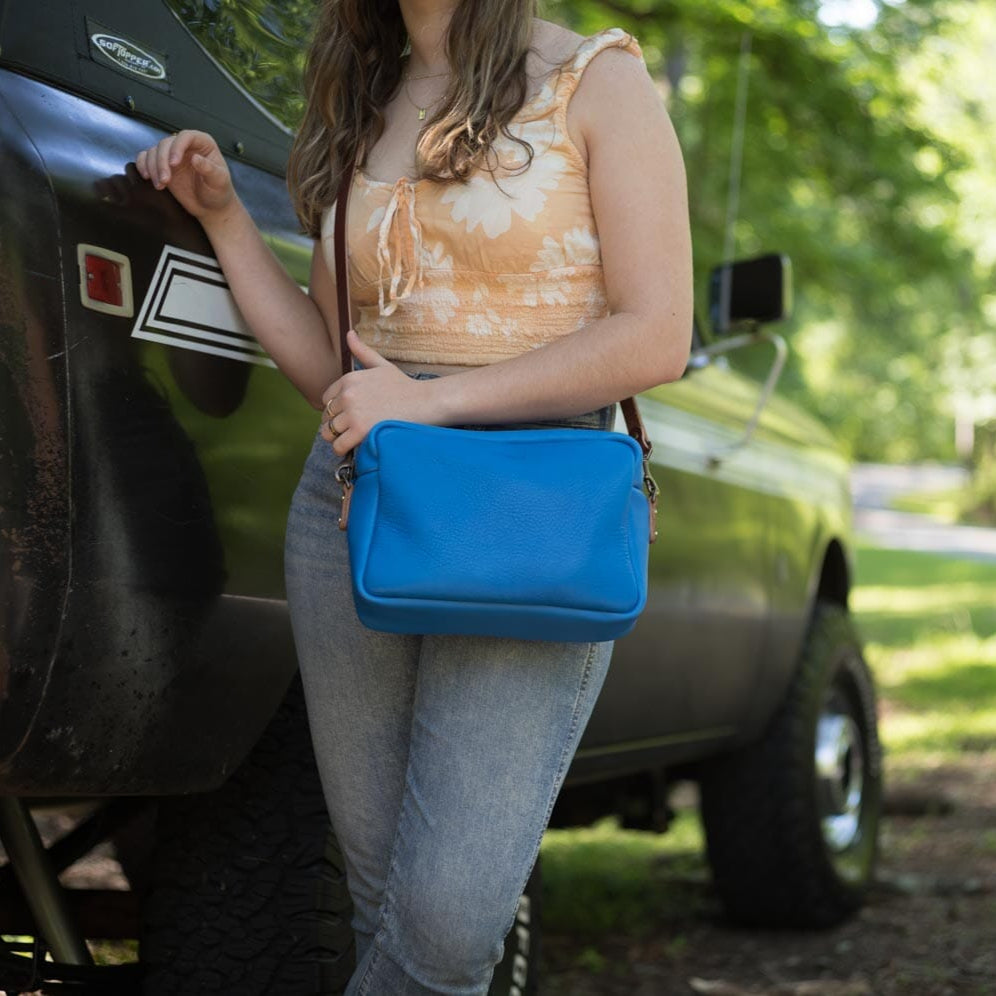 SARAH LEATHER CROSSBODY - OCEAN BLUE