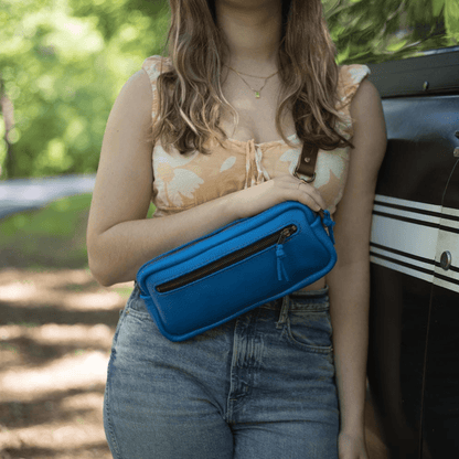 LEATHER FANNY PACK / LEATHER WAIST BAG - DELUXE - OCEAN BLUE