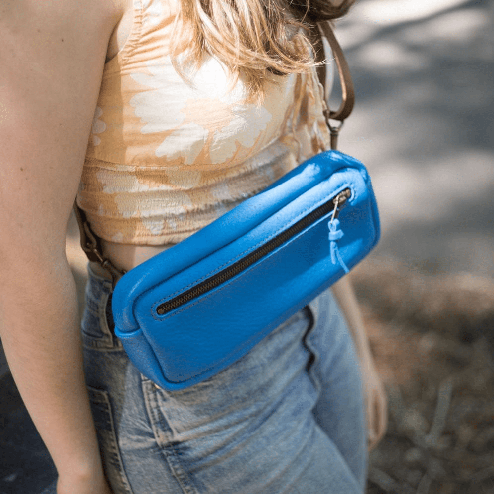 LEATHER FANNY PACK / LEATHER WAIST BAG - OCEAN BLUE