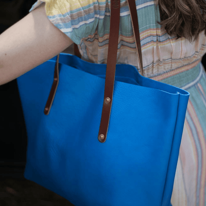 AVERY LEATHER TOTE BAG - LARGE - OCEAN BLUE