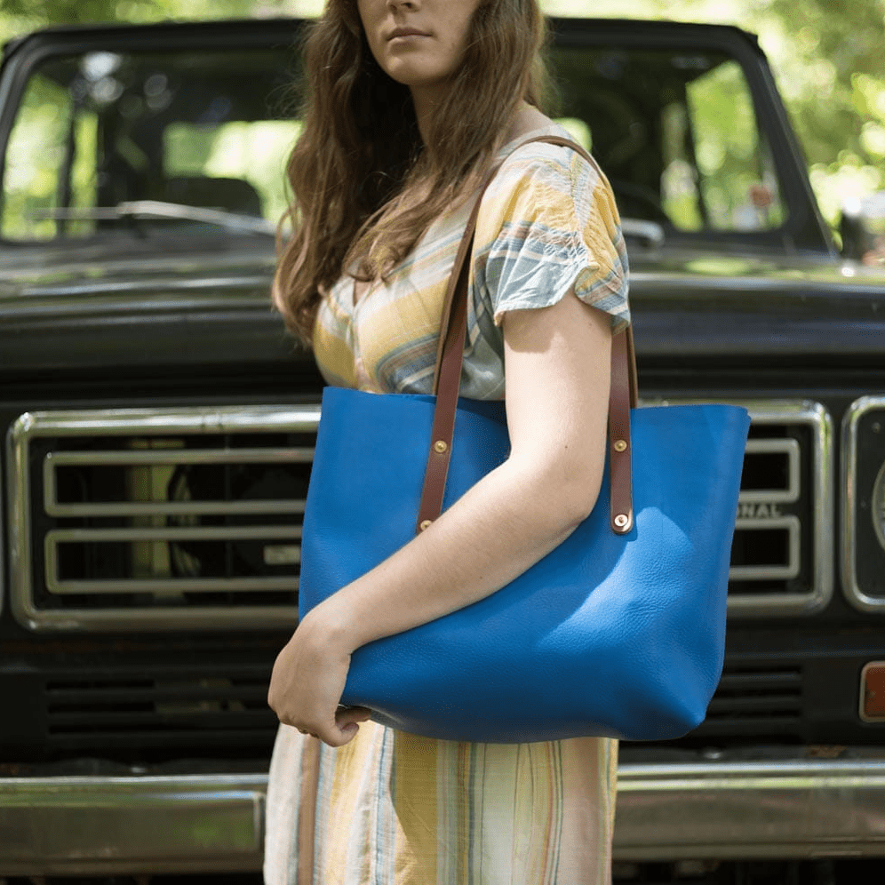 AVERY LEATHER TOTE BAG - SMALL - OCEAN BLUE