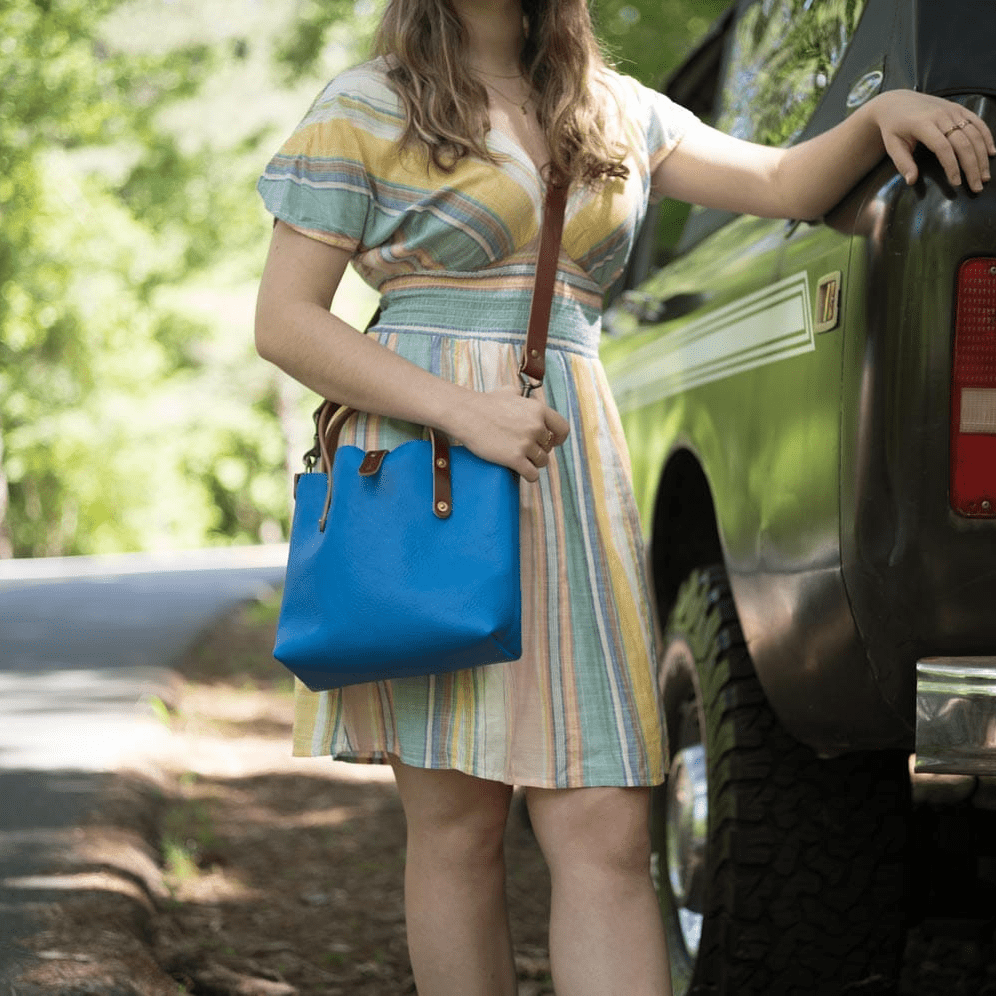 AVERY LEATHER TOTE BAG - MINI CROSSBODY - OCEAN BLUE