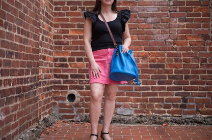 LEATHER BUCKET BAG - LARGE - OCEAN BLUE