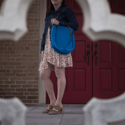 CELESTE LEATHER HOBO BAG - MEDIUM - OCEAN BLUE