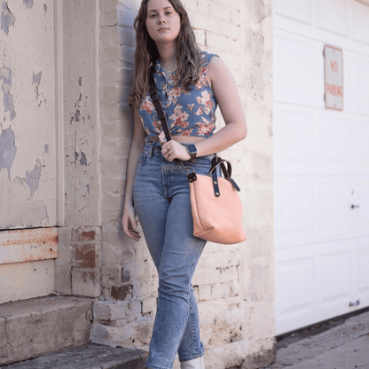 AVERY LEATHER TOTE BAG - MINI CROSSBODY - PEACH FUZZ