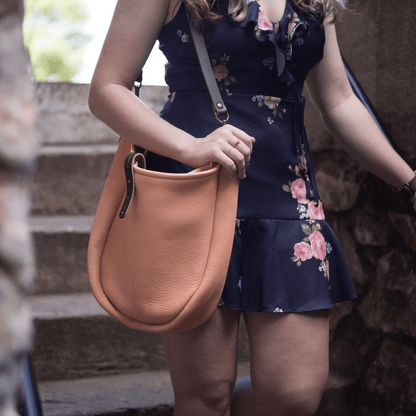 CELESTE LEATHER HOBO BAG - MEDIUM - PEACH FUZZ