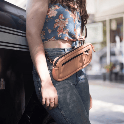 LEATHER FANNY PACK / LEATHER WAIST BAG - DELUXE - PEACH FUZZ