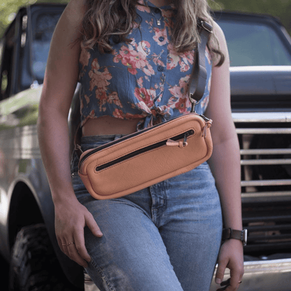 LEATHER FANNY PACK / LEATHER WAIST BAG - DELUXE - PEACH FUZZ