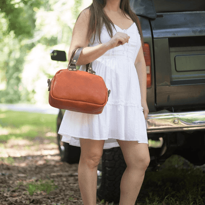 HOFFMAN LEATHER CROSSBODY BAG - MINI - TANGERINE BISON