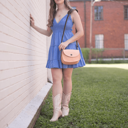 VIVIAN SATCHEL LEATHER CROSSBODY - SMALL - PEACH FUZZ