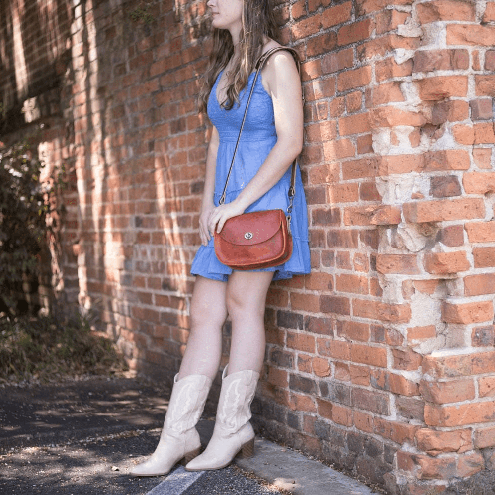 VIVIAN SATCHEL LEATHER CROSSBODY - SMALL - TANGERINE BISON