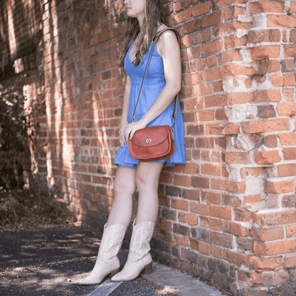 VIVIAN SATCHEL LEATHER CROSSBODY - SMALL - TANGERINE BISON