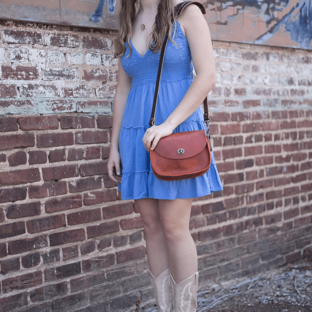 VIVIAN SATCHEL LEATHER CROSSBODY - SMALL - TANGERINE BISON