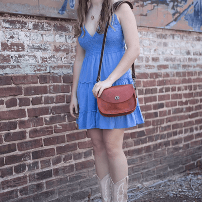 VIVIAN SATCHEL LEATHER CROSSBODY - SMALL - TANGERINE BISON
