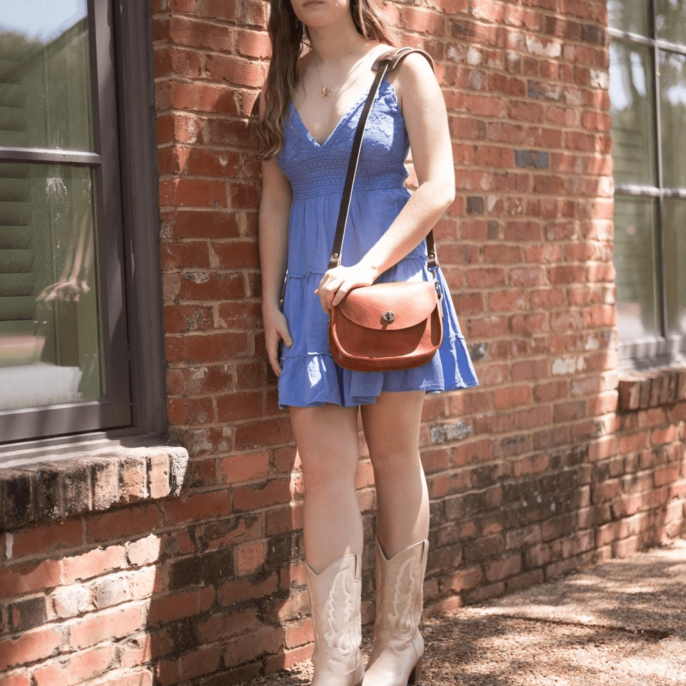 VIVIAN SATCHEL LEATHER CROSSBODY - SMALL - TANGERINE BISON