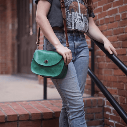 VIVIAN SATCHEL LEATHER CROSSBODY - SMALL - PINE GREEN BISON