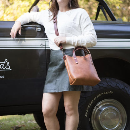 AVERY LEATHER TOTE BAG - MINI CROSSBODY - HONEY