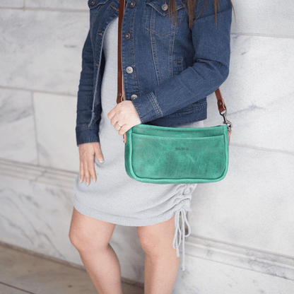 RENNIE LEATHER SHOULDER BAG - PINE GREEN BISON