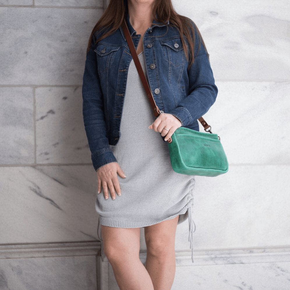 RENNIE LEATHER SHOULDER BAG - PINE GREEN BISON