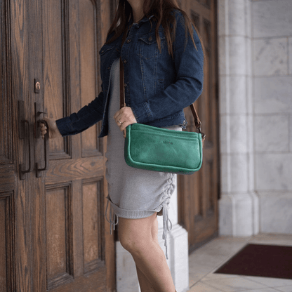 RENNIE LEATHER SHOULDER BAG - PINE GREEN BISON