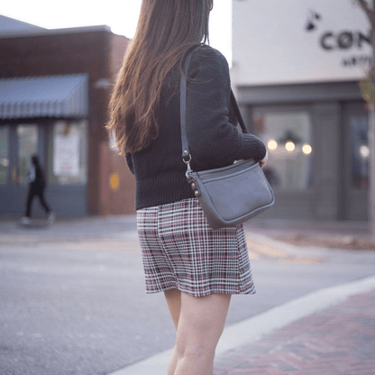RENNIE LEATHER SHOULDER BAG - LEAD GRAY