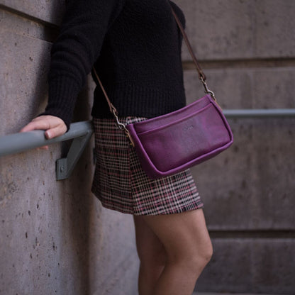 RENNIE LEATHER SHOULDER BAG - GRAPE BISON