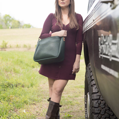 RENNIE LEATHER SHOULDER BAG - LARGE - FOREST GREEN