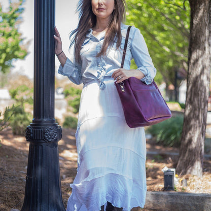RENNIE LEATHER SHOULDER BAG - LARGE - GRAPE BISON