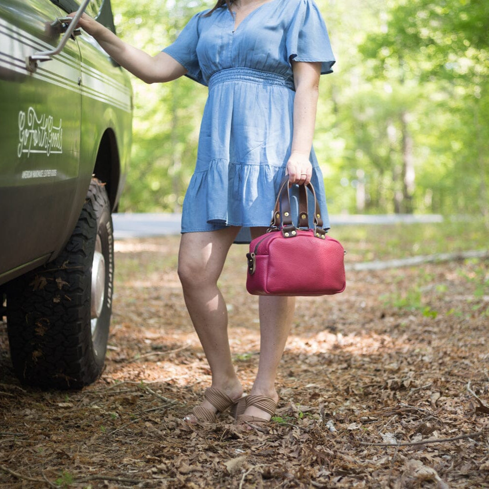 hoffman leather crossbody fuchsia
