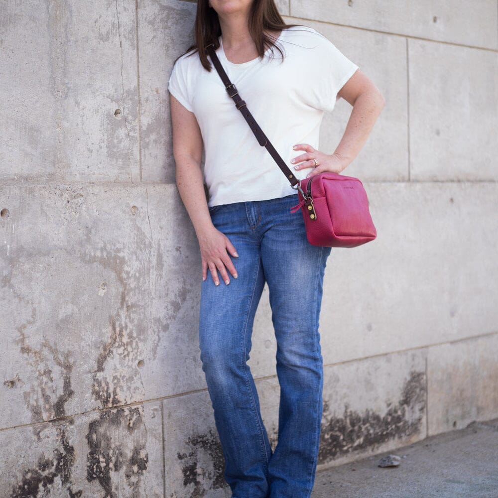 sarah leather crossbody fuchsia