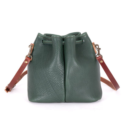 ABBY LEATHER BUCKET BAG - FOREST GREEN