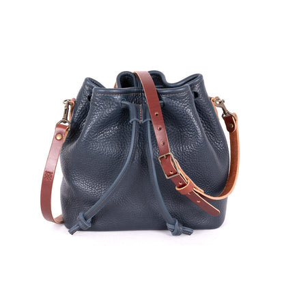 ABBY LEATHER BUCKET BAG - NAVY