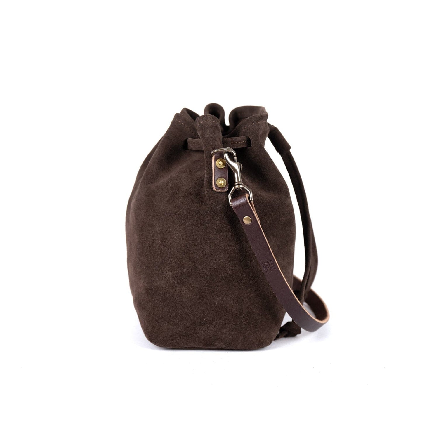 ABBY LEATHER BUCKET BAG - CHOCOLATE SUEDE - IN STOCK