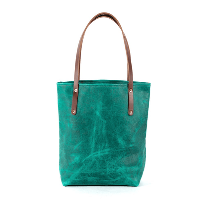 AVERY LEATHER TOTE BAG - SLIM LARGE - PINE GREEN BISON