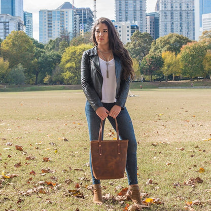 AVERY LEATHER TOTE BAG - SLIM MEDIUM - JADE BISON