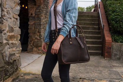 BUCHANAN LEATHER TOTE BAG | BRIEFCASE - CHERRY BISON