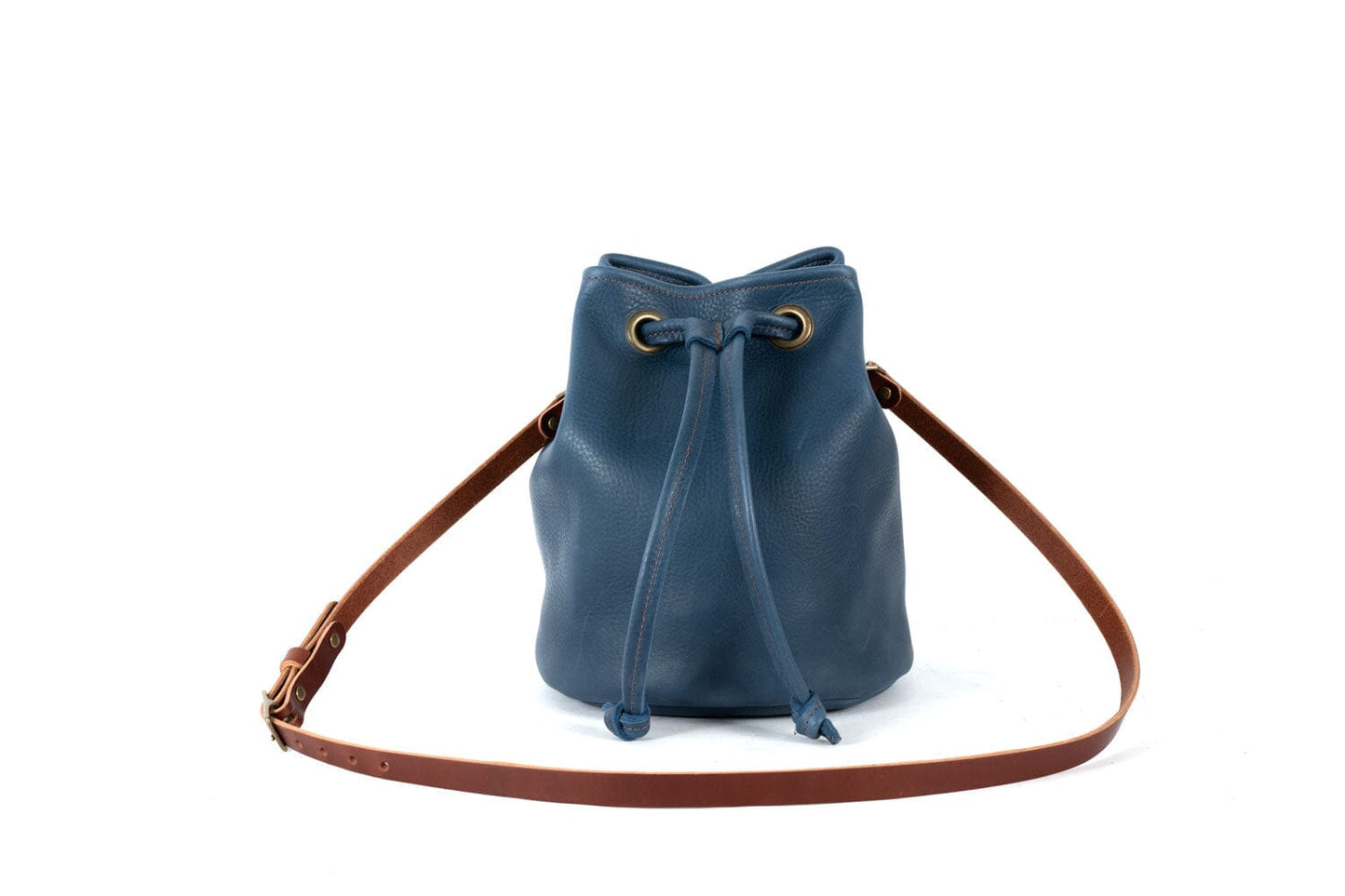 LEATHER BUCKET BAG - LARGE - SMOKEY BLUE | SADDLE STRAPS