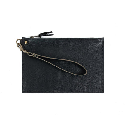 FELICITY ZIPPERED CLUTCH WITH WRISTLET - SMALL - BLACK BISON